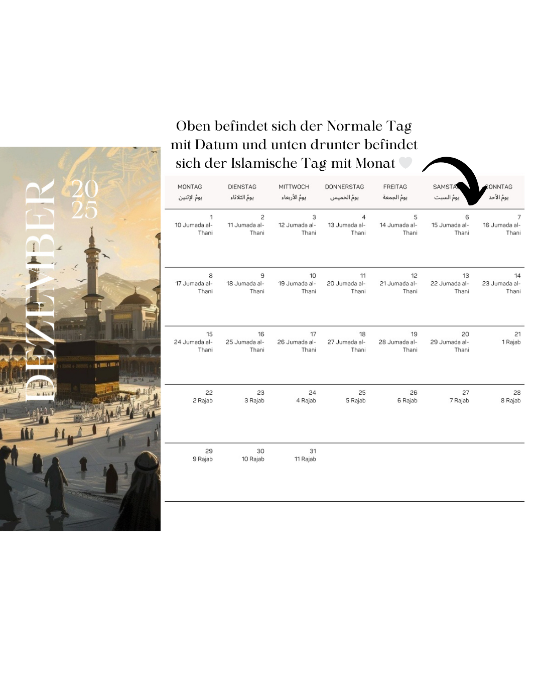 Islamischer Kalender 2025 in Creme-Weiss